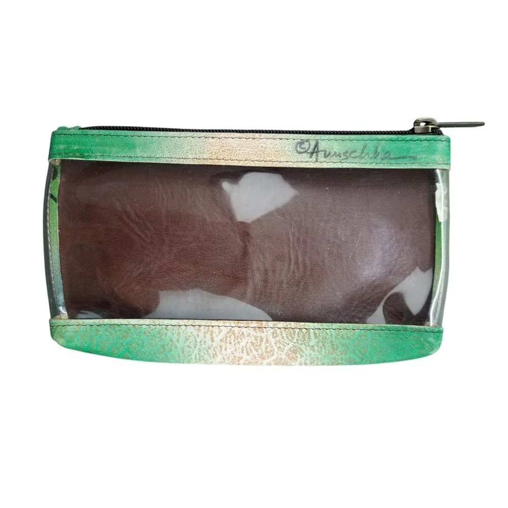 Anuschka Butterfly Cosmetic Bag Hand-Painted Leather Zipper Coin Purse Wallet